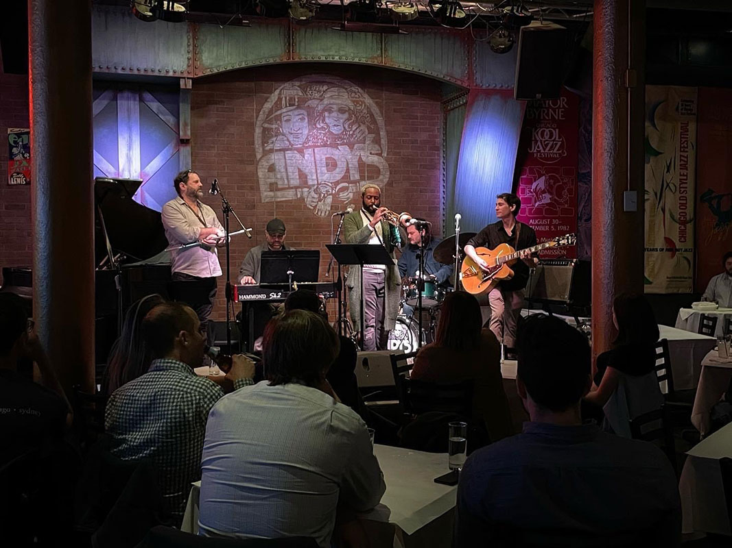  Aaron leading his quintet at Andy's Jazz Club - 2022
